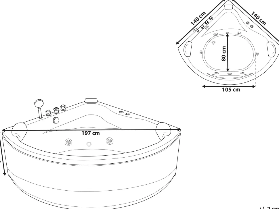 Banheira De Hidromassagem De Canto Em Acrilico Preto Com Led 140 X 140 Cm Baracoa