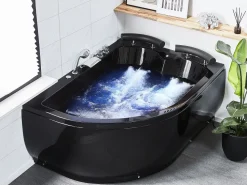Banheira De Hidromassagem De Canto Versao A Esquerda Em Acrilico Preto Com Led 160 X 113 Cm Paradiso