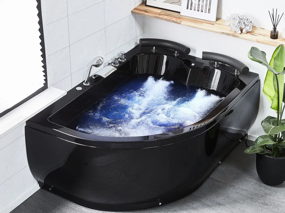 Banheira De Hidromassagem De Canto Versao A Esquerda Em Acrilico Preto Com Led 160 X 113 Cm Paradiso