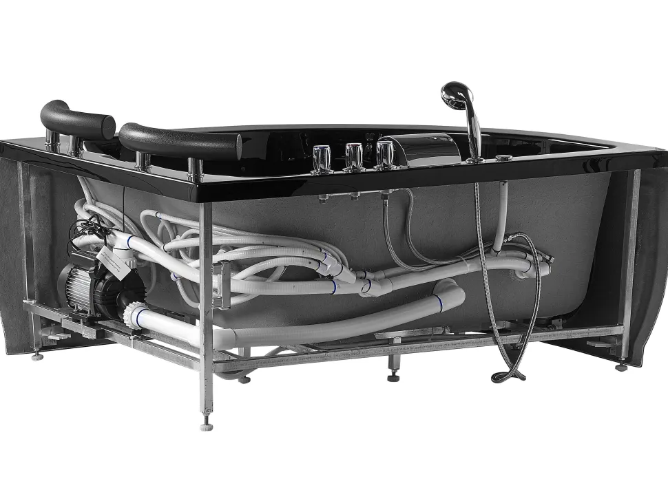 Banheira De Hidromassagem De Canto Versao A Esquerda Em Acrilico Preto Com Led 160 X 113 Cm Paradiso