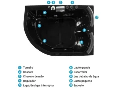 Banheira De Hidromassagem De Canto Versao A Esquerda Em Acrilico Preto Com Led 160 X 113 Cm Paradiso