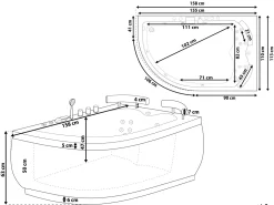 Banheira De Hidromassagem De Canto Versao A Esquerda Em Acrilico Preto Com Led 160 X 113 Cm Paradiso