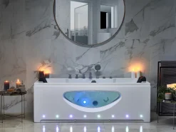 Banheira De Hidromassagem Em Acrilico Branco Com Led 180 X 80 Cm Hawes