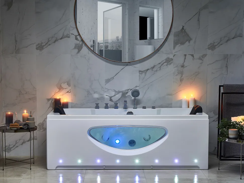 Banheira De Hidromassagem Em Acrilico Branco Com Led 180 X 80 Cm Hawes