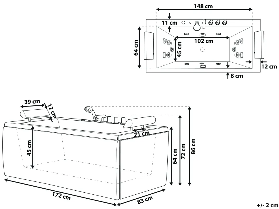 Banheira De Hidromassagem Em Acrilico Preto 172 X 83 Cm Montego