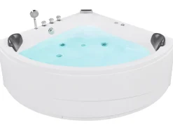 Banheira De Hidromassagem De Canto Em Acrilico Branco Com Led 140 X 140 Cm Baracoa