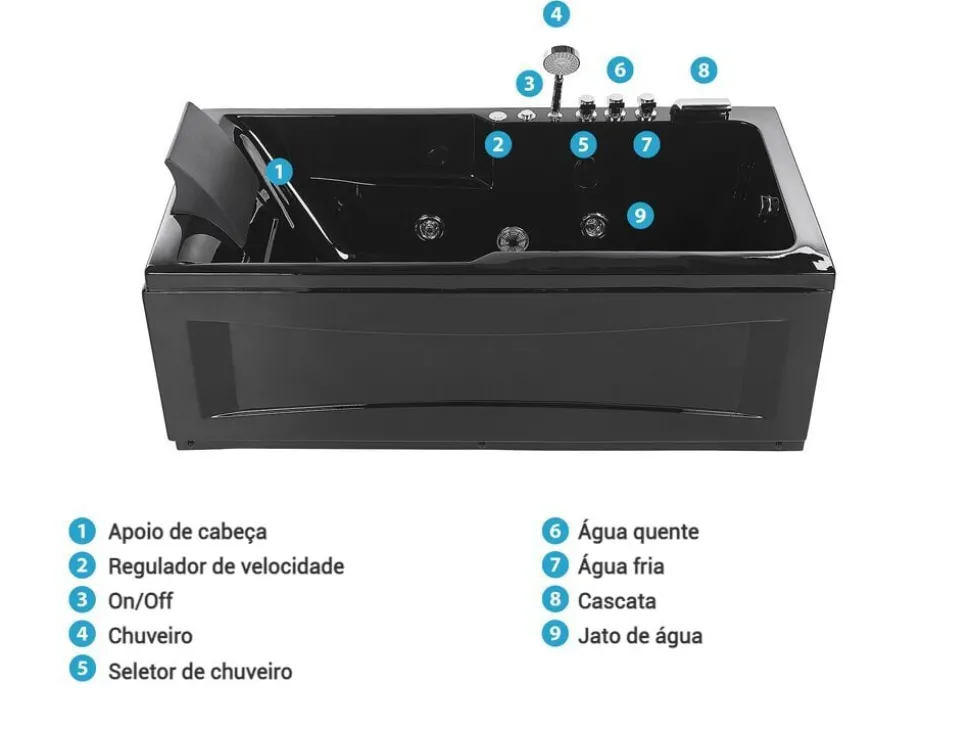 Banheira De Hidromassagem Versao A Esquerda Em Acrilico Preto 169 X 81 Cm Artemisa