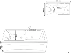 Banheira De Hidromassagem Versao A Esquerda Em Acrilico Preto 169 X 81 Cm Artemisa