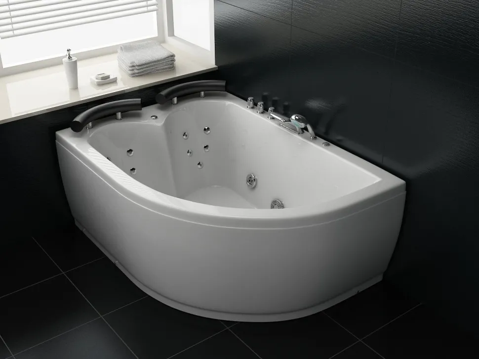 Banheira De Hidromassagem De Canto Versao A Direita Em Acrilico Branco Com Led 160 X 113 Cm Paradiso