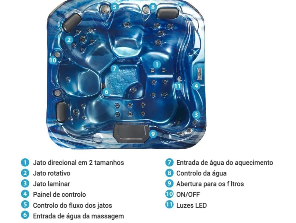 Banheira De Hidromassagem De Exterior Em Acrilico Azul Com Led 200 X 200 Cm Lastarria
