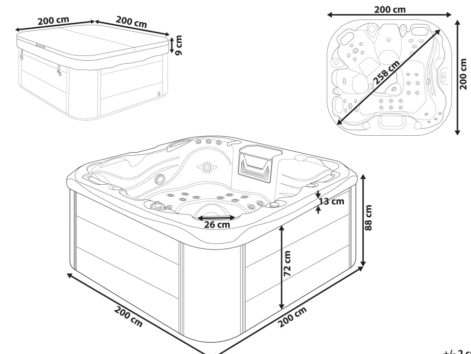 Banheira De Hidromassagem De Exterior Em Acrilico Azul Com Led 200 X 200 Cm Lastarria