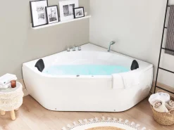 Banheira De Hidromassagem De Canto Em Acrilico Branco Com Led 140 X 140 Cm Meves