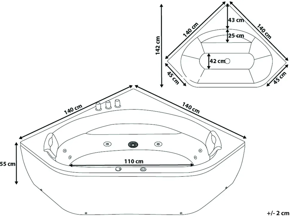 Banheira De Hidromassagem De Canto Em Acrilico Branco Com Led 140 X 140 Cm Meves