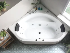 Banheira De Hidromassagem De Canto Em Acrilico Branco Com Led 140 X 140 Cm Meves