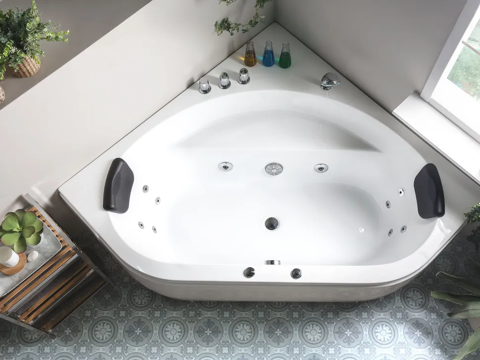 Banheira De Hidromassagem De Canto Em Acrilico Branco Com Led 140 X 140 Cm Meves