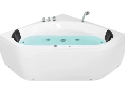 Banheira De Hidromassagem De Canto Em Acrilico Branco Com Led 140 X 140 Cm Meves