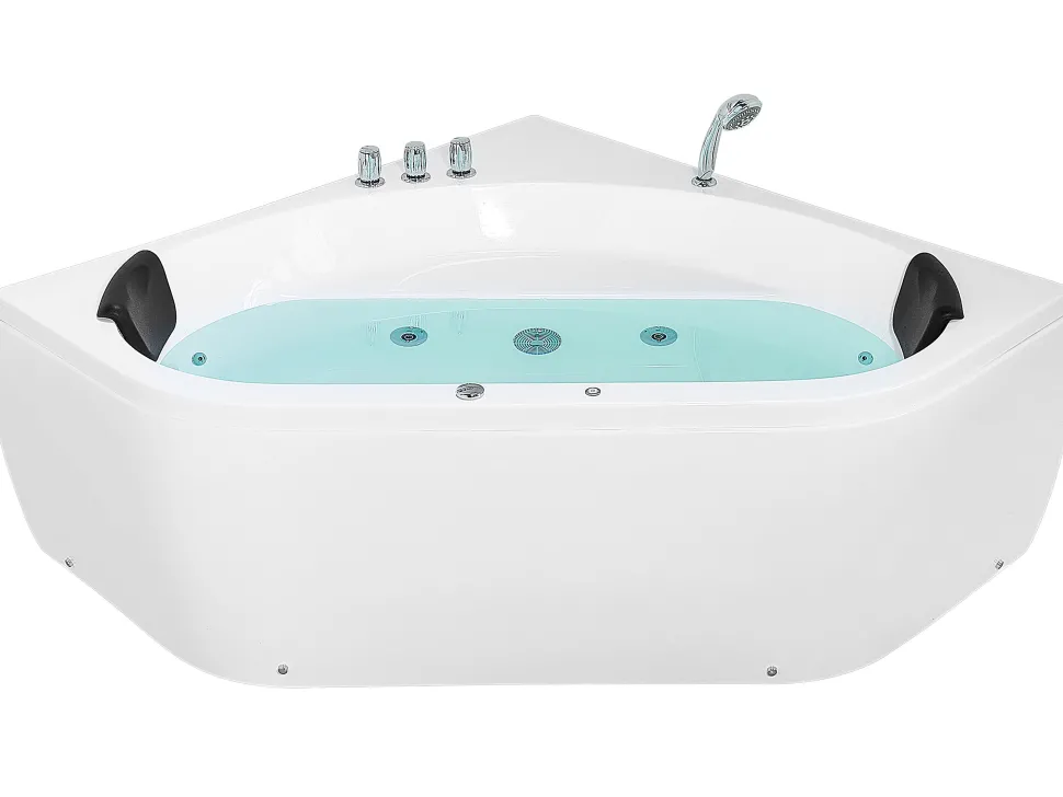 Banheira De Hidromassagem De Canto Em Acrilico Branco Com Led 140 X 140 Cm Meves