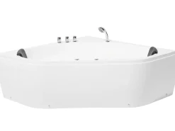 Banheira De Hidromassagem De Canto Em Acrilico Branco Com Led 140 X 140 Cm Meves