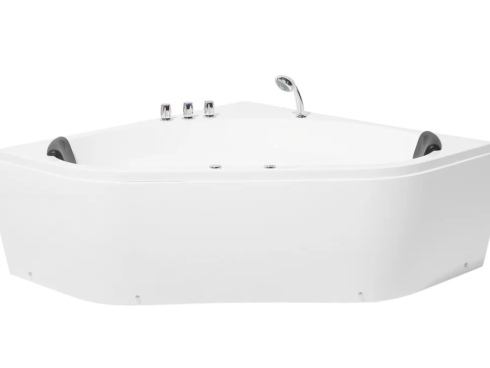 Banheira De Hidromassagem De Canto Em Acrilico Branco Com Led 140 X 140 Cm Meves