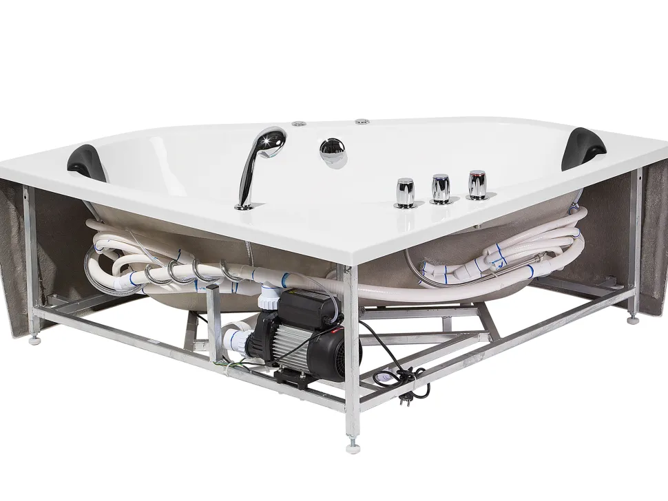 Banheira De Hidromassagem De Canto Em Acrilico Branco Com Led 140 X 140 Cm Meves