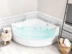 Banheira De Hidromassagem De Canto Em Acrilico Branco Com Led 190 X 135 Cm Marina