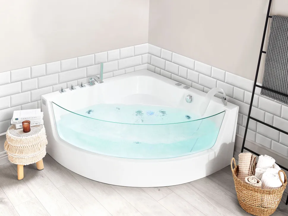 Banheira De Hidromassagem De Canto Em Acrilico Branco Com Led 190 X 135 Cm Marina