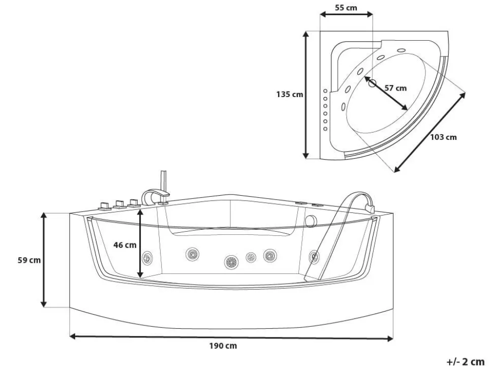 Banheira De Hidromassagem De Canto Em Acrilico Branco Com Led 190 X 135 Cm Marina