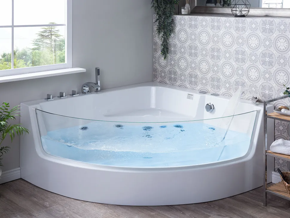 Banheira De Hidromassagem De Canto Em Acrilico Branco Com Led 190 X 135 Cm Marina