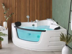 Banheira De Hidromassagem De Canto Em Acrilico Branco Com Led 140 X 140 Cm Martinica Ii