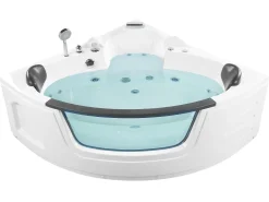 Banheira De Hidromassagem De Canto Em Acrilico Branco Com Led 140 X 140 Cm Martinica Ii
