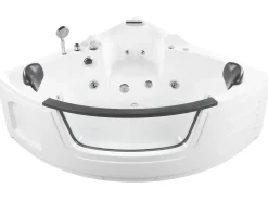 Banheira De Hidromassagem De Canto Em Acrilico Branco Com Led 140 X 140 Cm Martinica Ii