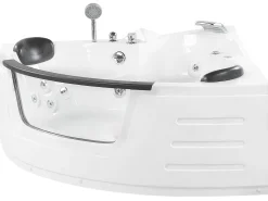 Banheira De Hidromassagem De Canto Em Acrilico Branco Com Led 140 X 140 Cm Martinica Ii