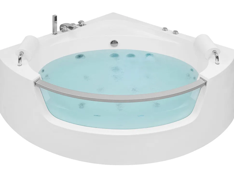 Banheira De Hidromassagem De Canto Em Acrilico Branco Com Led 201 X 150 Cm Mangle