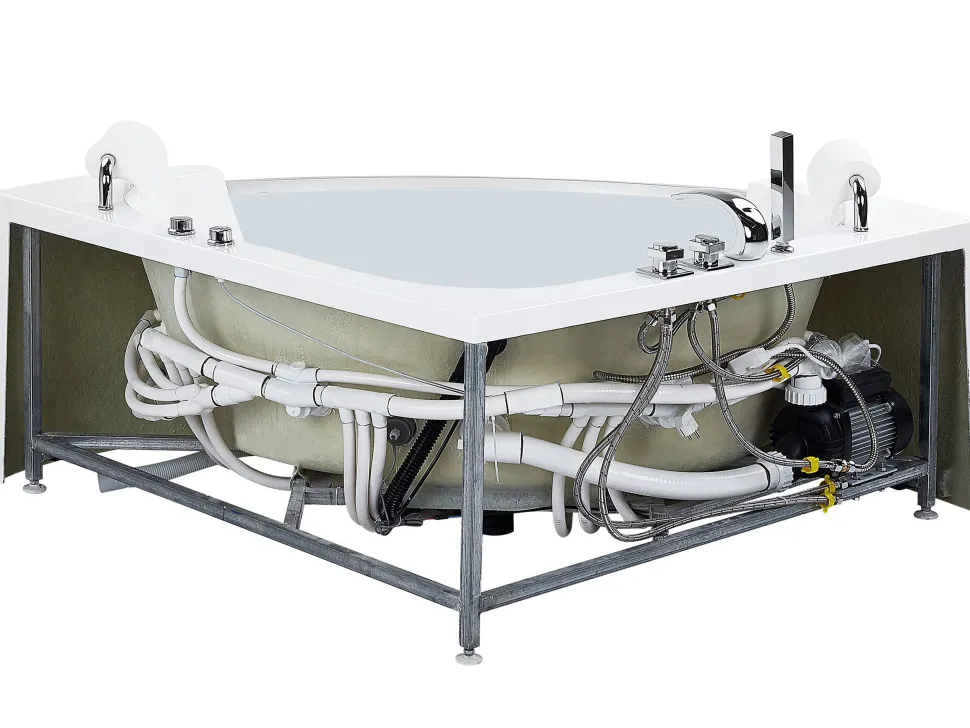 Banheira De Hidromassagem De Canto Em Acrilico Branco Com Led 201 X 150 Cm Mangle