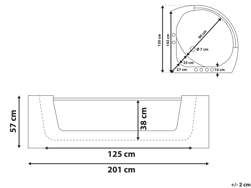 Banheira De Hidromassagem De Canto Em Acrilico Branco Com Led 201 X 150 Cm Mangle
