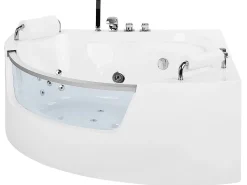 Banheira De Hidromassagem De Canto Em Acrilico Branco Com Led 201 X 150 Cm Mangle