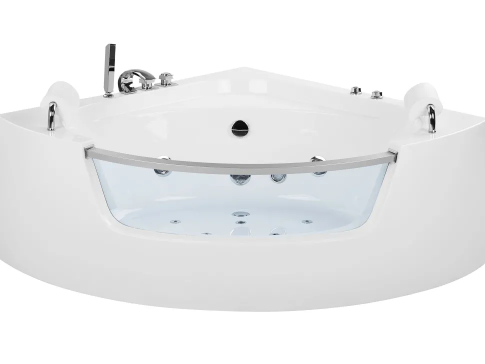 Banheira De Hidromassagem De Canto Em Acrilico Branco Com Led 201 X 150 Cm Mangle