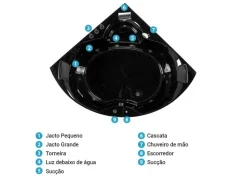 Banheira De Hidromassagem De Canto Em Acrilico Preto Com Led 145 X 145 Cm Senado