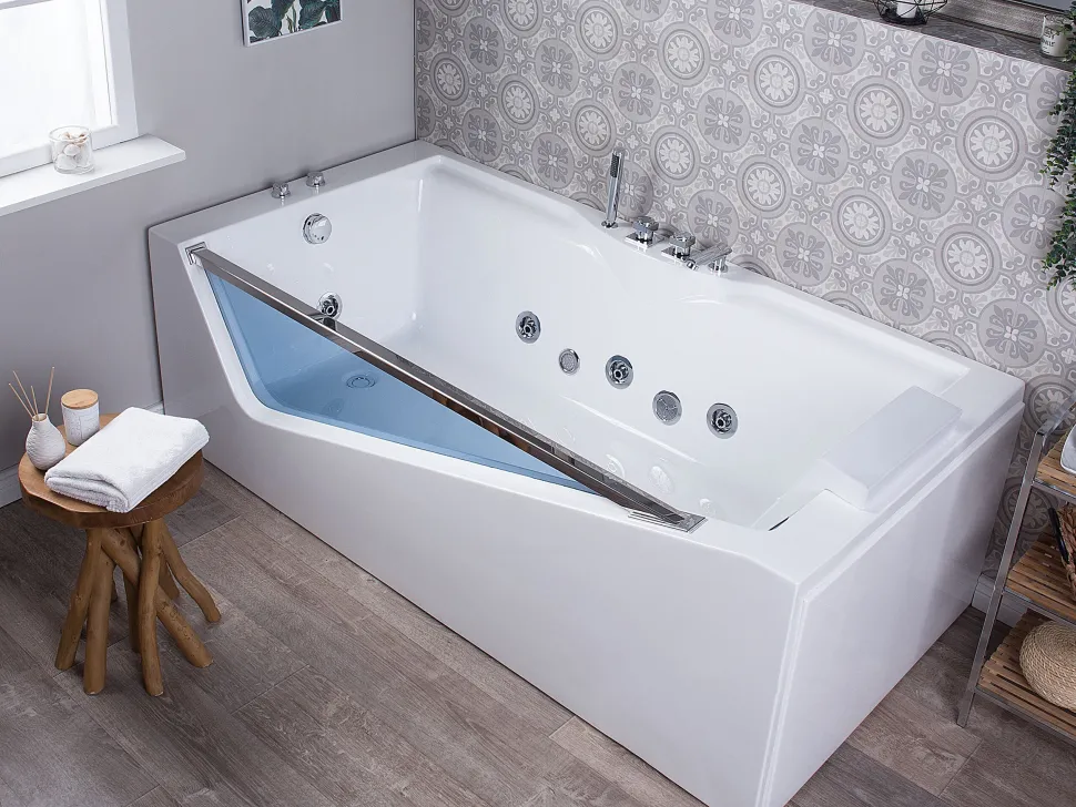 Banheira De Hidromassagem Em Acrilico Branco Com Led 180 X 90 Cm Marquis