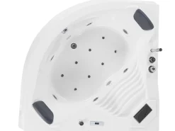 Banheira De Hidromassagem De Canto Em Acrilico Branco Com Led E Coluna Bluetooth 210 X 145 Cm Monaco