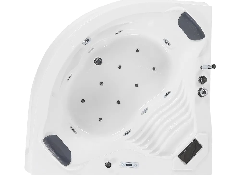 Banheira De Hidromassagem De Canto Em Acrilico Branco Com Led E Coluna Bluetooth 210 X 145 Cm Monaco
