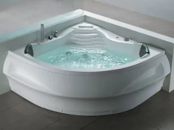 Banheira De Hidromassagem De Canto Em Acrilico Branco Com Led E Coluna Bluetooth 210 X 145 Cm Monaco