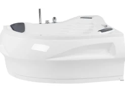 Banheira De Hidromassagem De Canto Em Acrilico Branco Com Led E Coluna Bluetooth 210 X 145 Cm Monaco