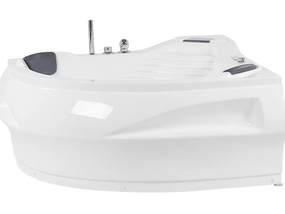 Banheira De Hidromassagem De Canto Em Acrilico Branco Com Led E Coluna Bluetooth 210 X 145 Cm Monaco