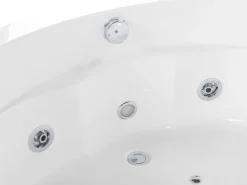 Banheira De Hidromassagem De Canto Em Acrilico Branco Com Led E Coluna Bluetooth 210 X 145 Cm Monaco