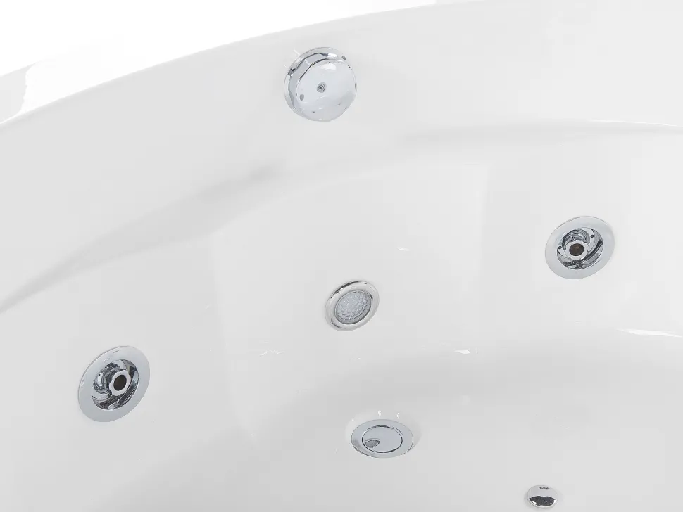 Banheira De Hidromassagem De Canto Em Acrilico Branco Com Led E Coluna Bluetooth 210 X 145 Cm Monaco