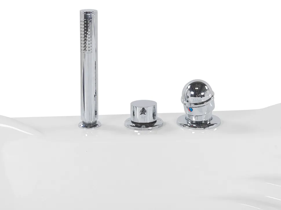 Banheira De Hidromassagem De Canto Em Acrilico Branco Com Led E Coluna Bluetooth 210 X 145 Cm Monaco