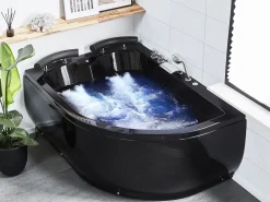 Banheira De Hidromassagem De Canto Versao A Direita Em Acrilico Preto Com Led 160 X 113 Cm Paradiso