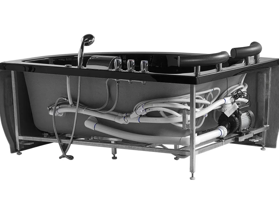 Banheira De Hidromassagem De Canto Versao A Direita Em Acrilico Preto Com Led 160 X 113 Cm Paradiso