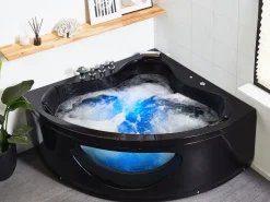 Banheira De Hidromassagem De Canto Em Acrilico Preto Com Led 146 X 146 Cm Tocoa